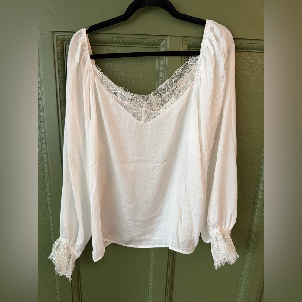 Johnny Becca Chic White Lace Accent Blouse from Vici